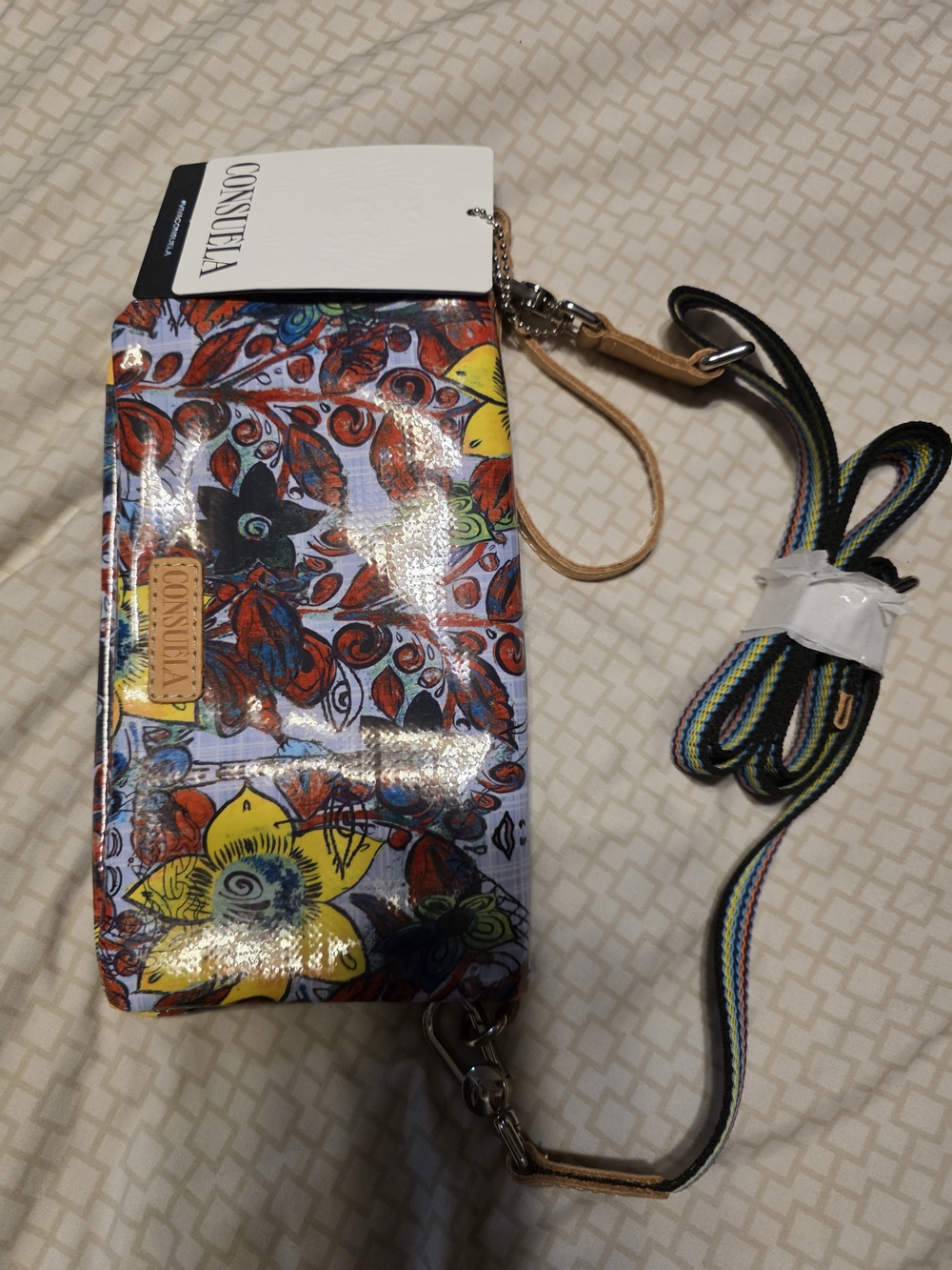 Consuela Colorful Floral Crossbody Wristlet with Multicolor Strap